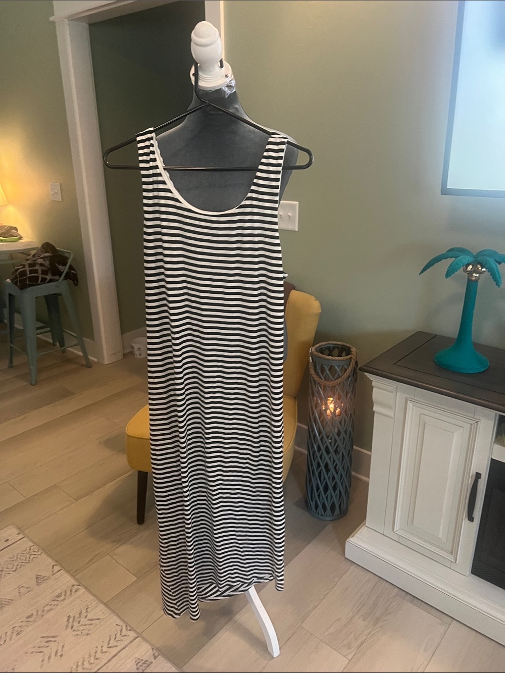 Vince Camuto Black and White Striped Ruched Tank Dress - Picture 2 of 6